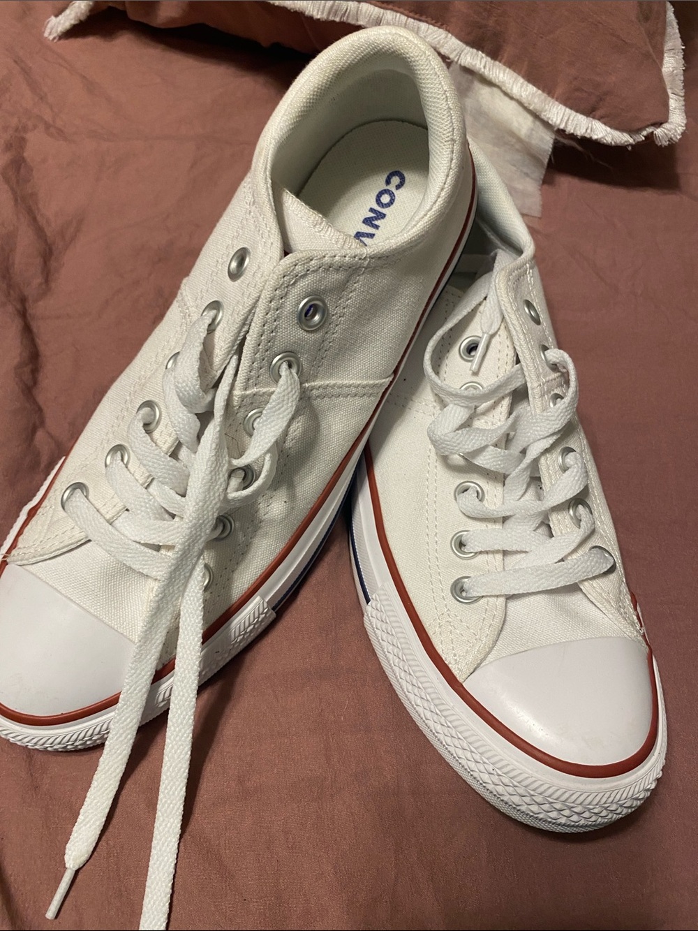 Converse White Low-Top Canvas Sneakers with Red Accent